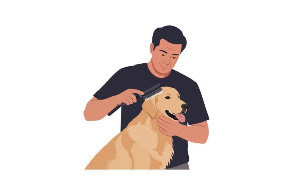 A Man Grooming a Golden Retriever: Visual Assets for Pet Care Content