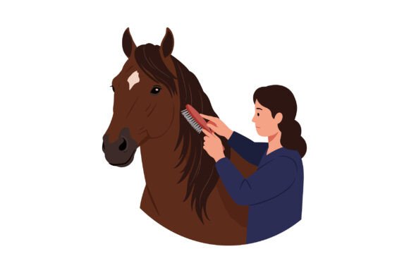 A Woman Grooming a Brown Horse with a Co: Visual Assets for Authentic Equestrian Storytelling