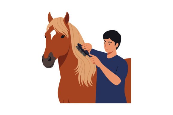 A Young Man Grooming a Horse with a Brus: Strategic Visual Asset for Authentic Connection