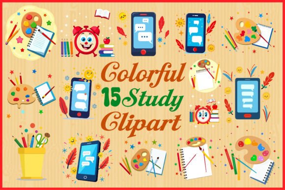 Colorful Study Clipart Set: Creative Design Assets