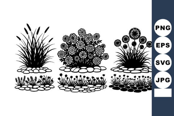 Elevating Visual Storytelling with the Decorative Garden Bushes Silhouette Collection