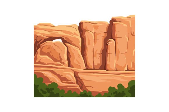 Evaluating Red Rock Formations with Green Bushes Na for Desert Landscape Design
