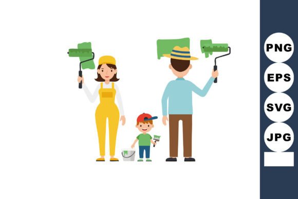 Family Painting Walls Together with Gree: Creative Assets