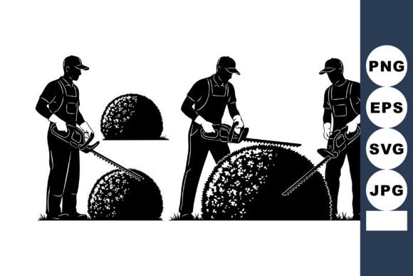 Gardener Trimming Bushes Silhouette Design Asset