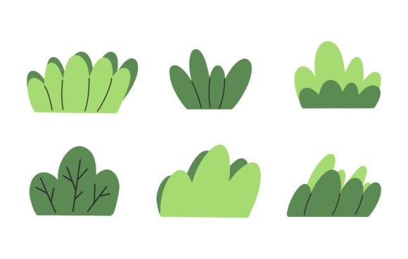Green Bushes Hand Draw Set: Elevating Organic Design with High-Resolution Assets