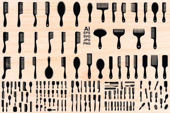 Hair Combs Vector Icon Silhouette Guide