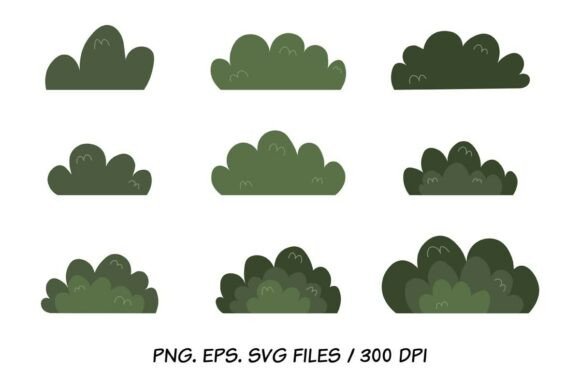 Hand Drawn Green Bushes for Authentic Design