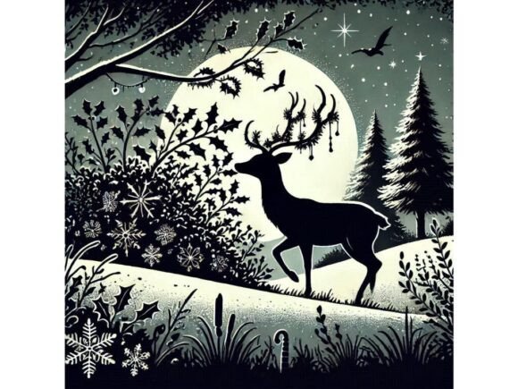 Reindeer Grazing Near Holly Bushes in Th: A Versatile Digital Asset for Holiday Projects