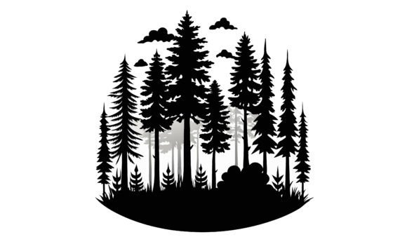 Silhouette Forest with Clouds and Bushes: A Versatile Vector Asset for Modern Makers