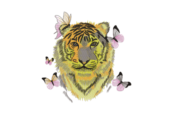 Tiger Head Butterfly: A Bold Machine Embroidery Design