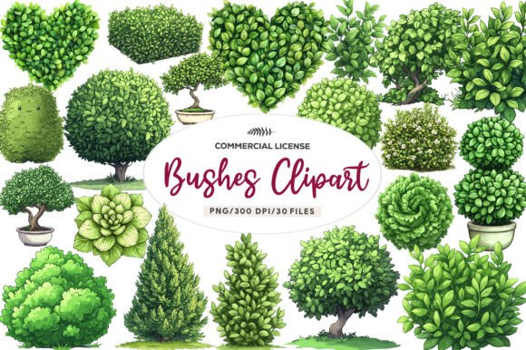 Watercolor Bushes Clipart Sublimation: Elevating Creative Projects with Organic Textures